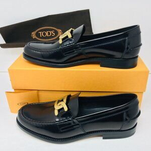 Tod’s Men’s Chain Bit Semi-Shiny Catena Apron Toe Leather Loafer Black US 10 M